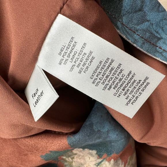 Elie Tahari Faux Leather Brown Hydrangea Floral Print Boho Chic Moto Jacket XL - Picture 15 of 16